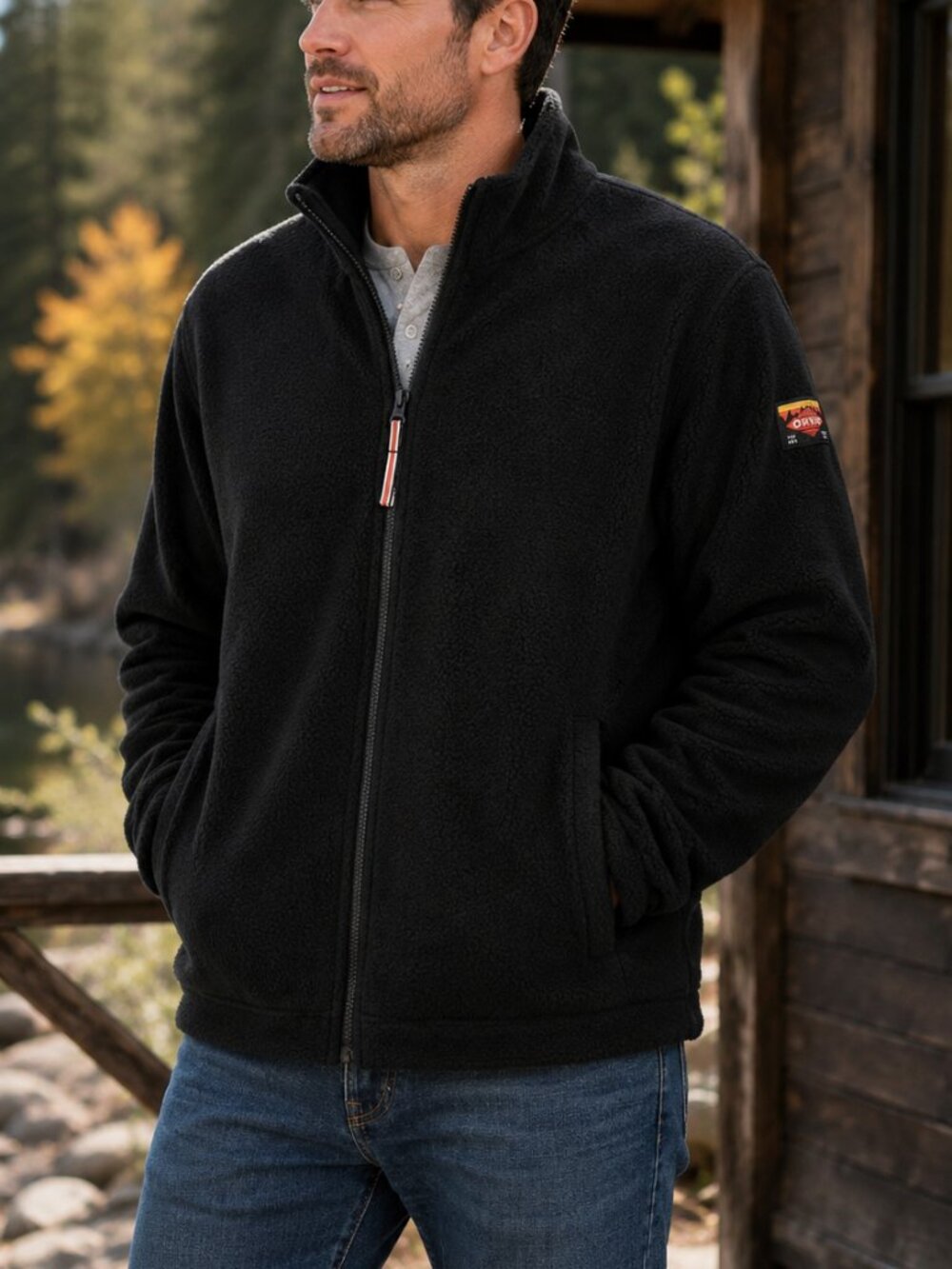Orvis Full Zip Fleece Jacket XL Black Heavyweight Stand Collar NWT